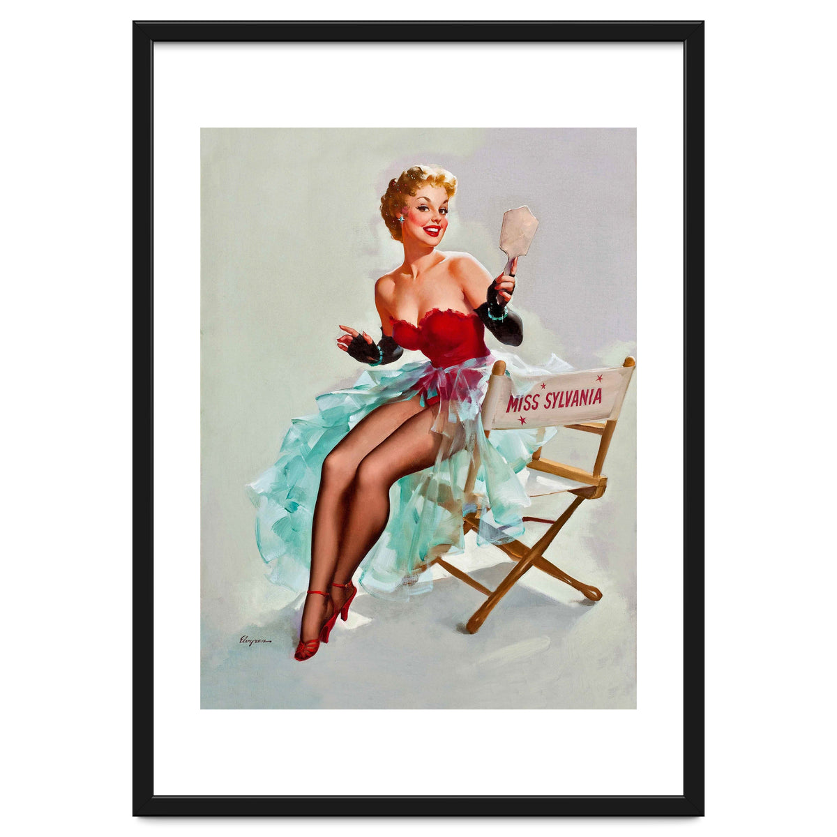 Sexy Pinup Actress Posing With a Mirror