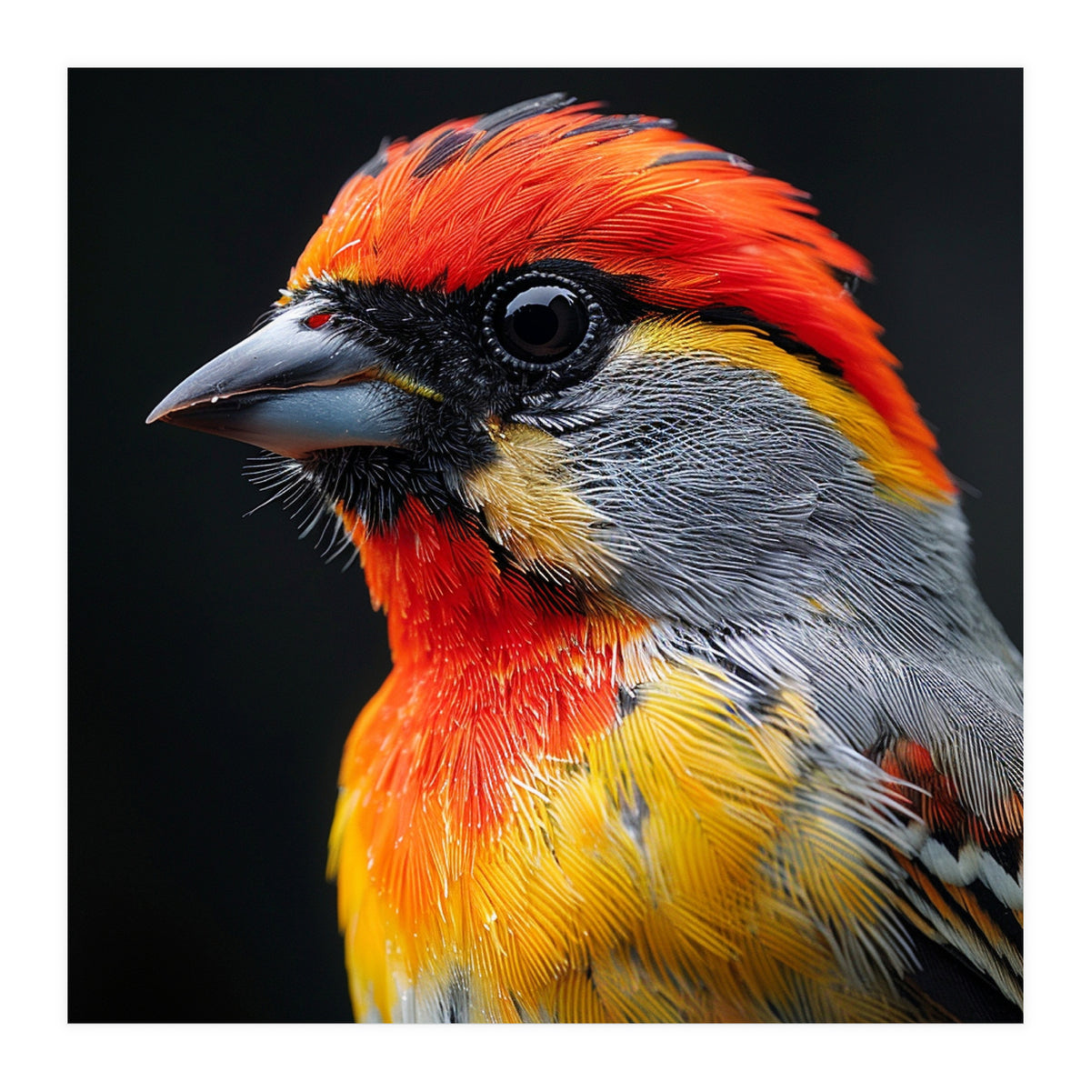 Close Up Of Colorful Bird With Red Orange Yellow Feathers (Print Only)