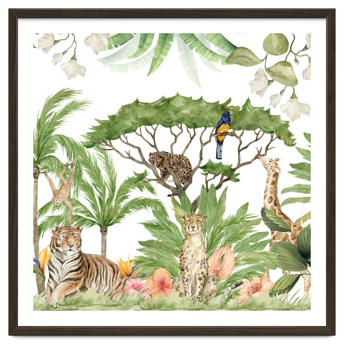 Watercolor Animals Savannah Landscape