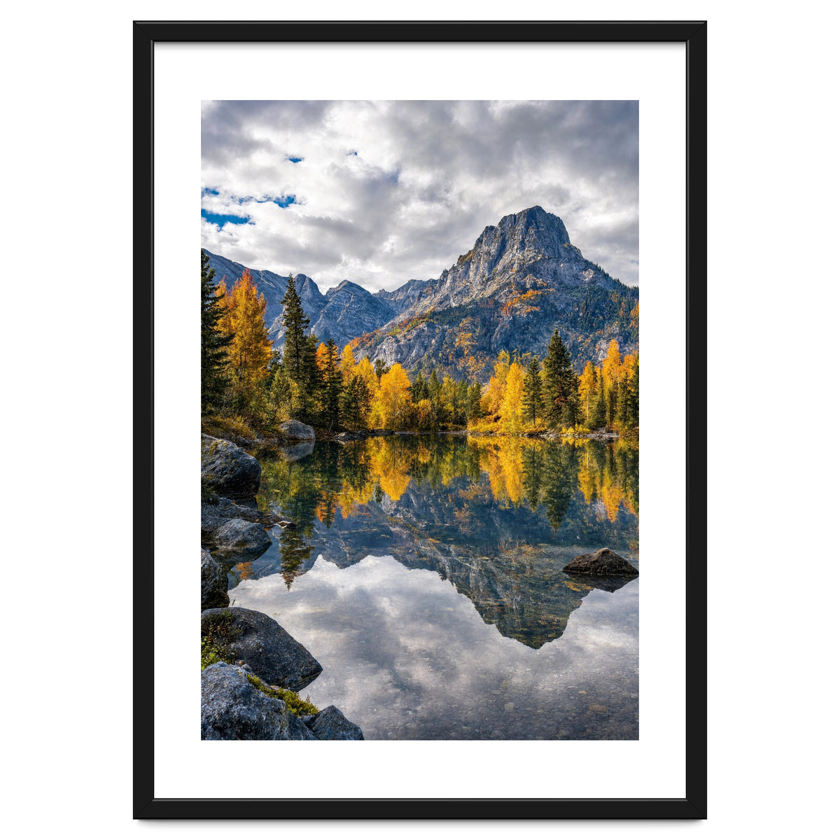 Golden Autumn Reflection: Majestic Mountain Wilderness Landscape