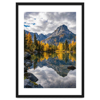 Golden Autumn Reflection: Majestic Mountain Wilderness Landscape