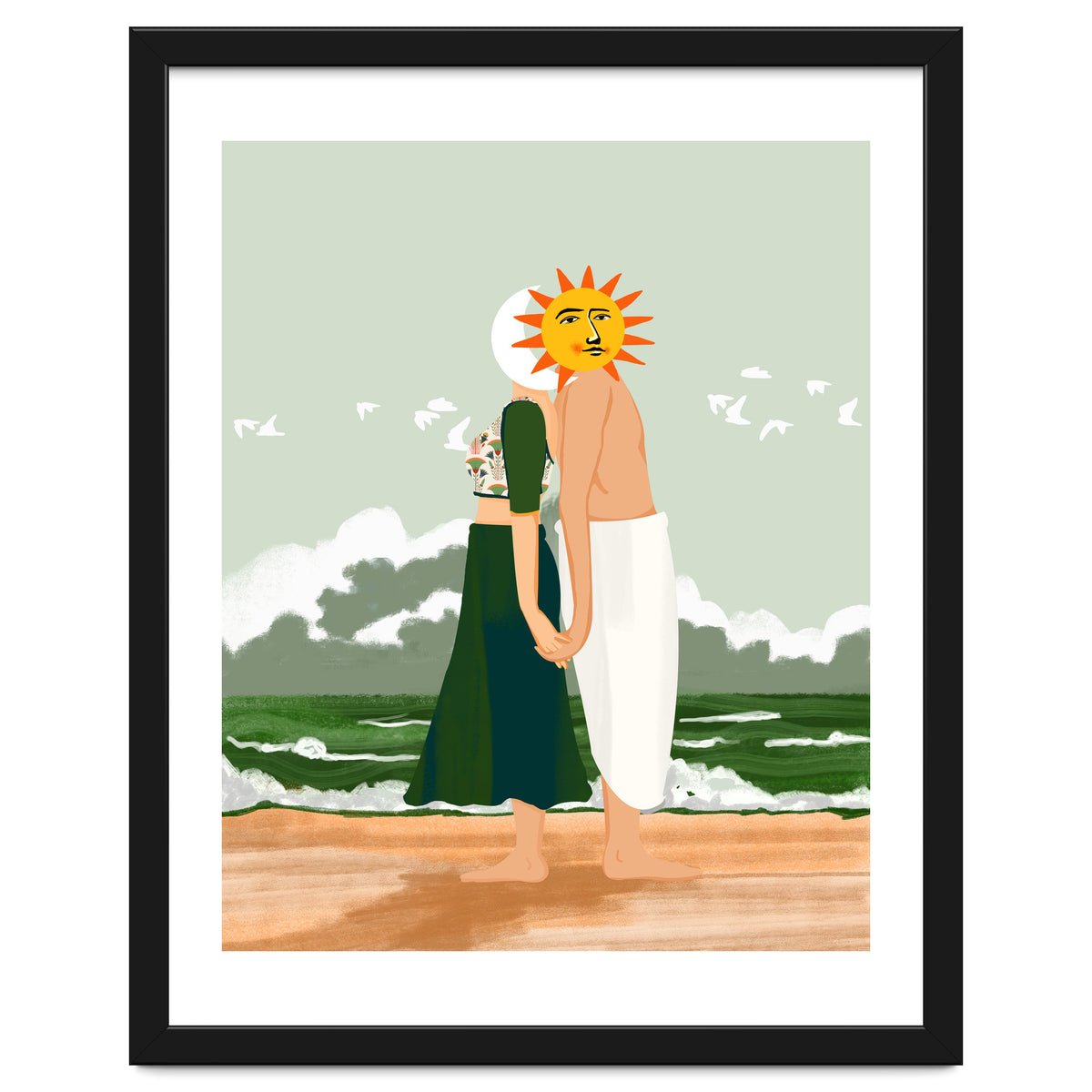 Celestial Union, Sun & Moon Love Couple, Ocean Sea Beach Landscape Nature, Summer Bohemian People