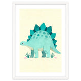 Teal Stegosaurus Watercolor Art, Cute Dinosaur Nursery Print, Whimsical Dino Illustration thumbnail