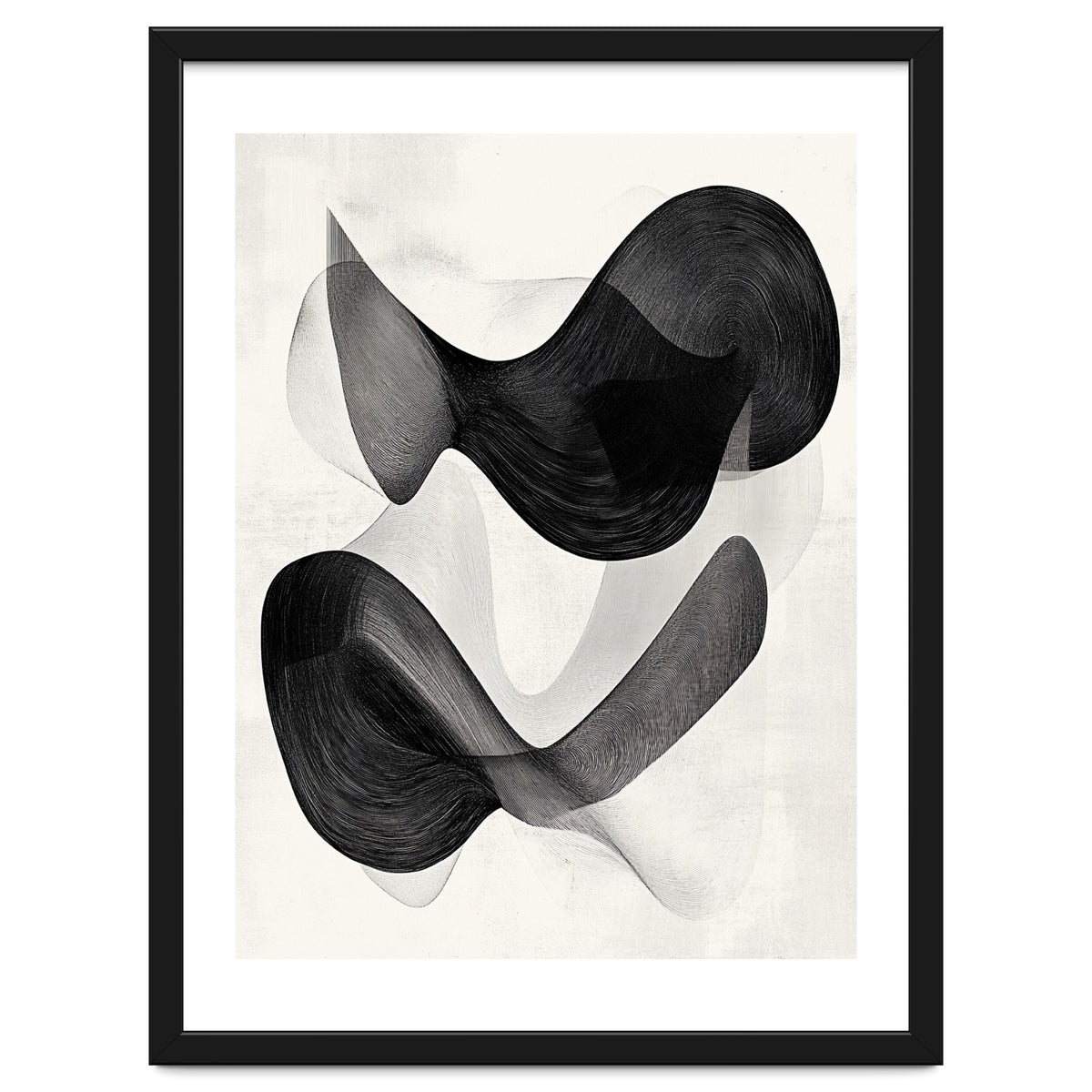 Abstract Black And White Flowing Organic Shapes With Texture