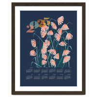 calendar 2025 Linocut flowers blue