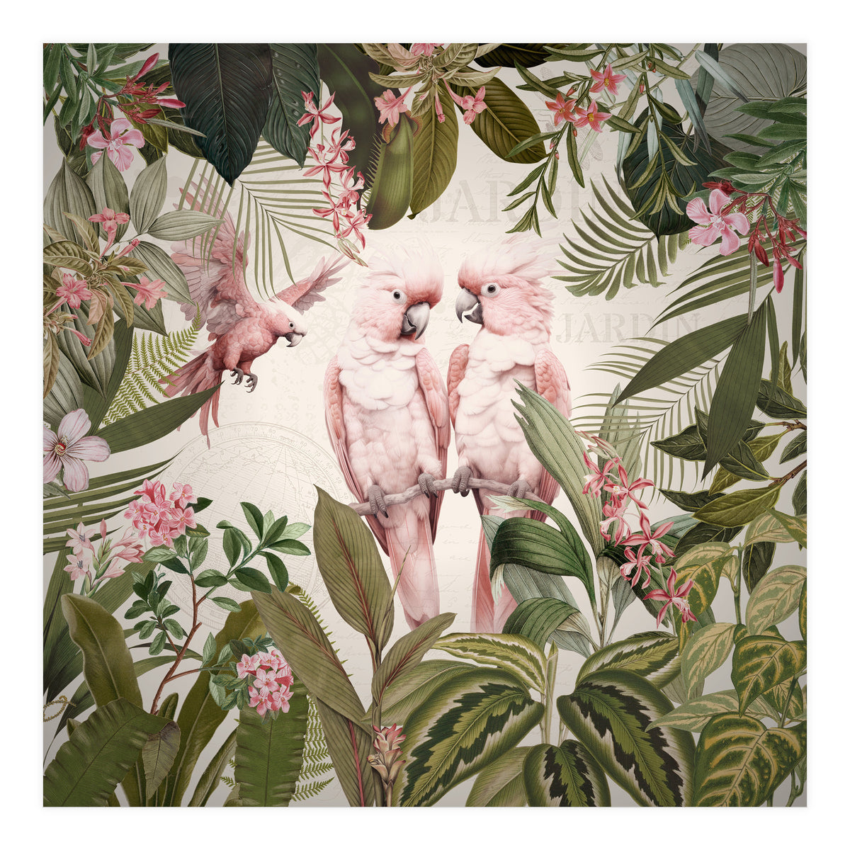 Pink Parrots Exotic Rainforest (Print Only)