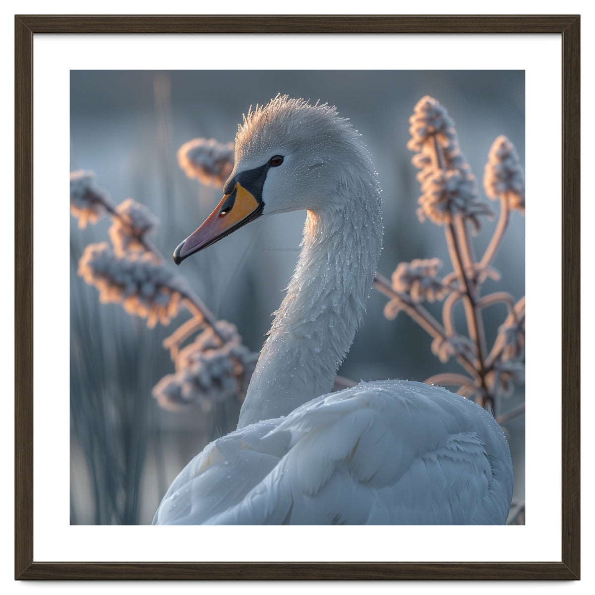 Swan Portrait Dew Drops Morning Light