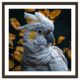 Yellow Crested Cockatoo Portrait Autumn Leaves Dark thumbnail