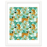 Cheetah Jungle, Wildlife Nature Wild Cats Tigers Leopard Botanical Animals Mint Quirky Illustration thumbnail