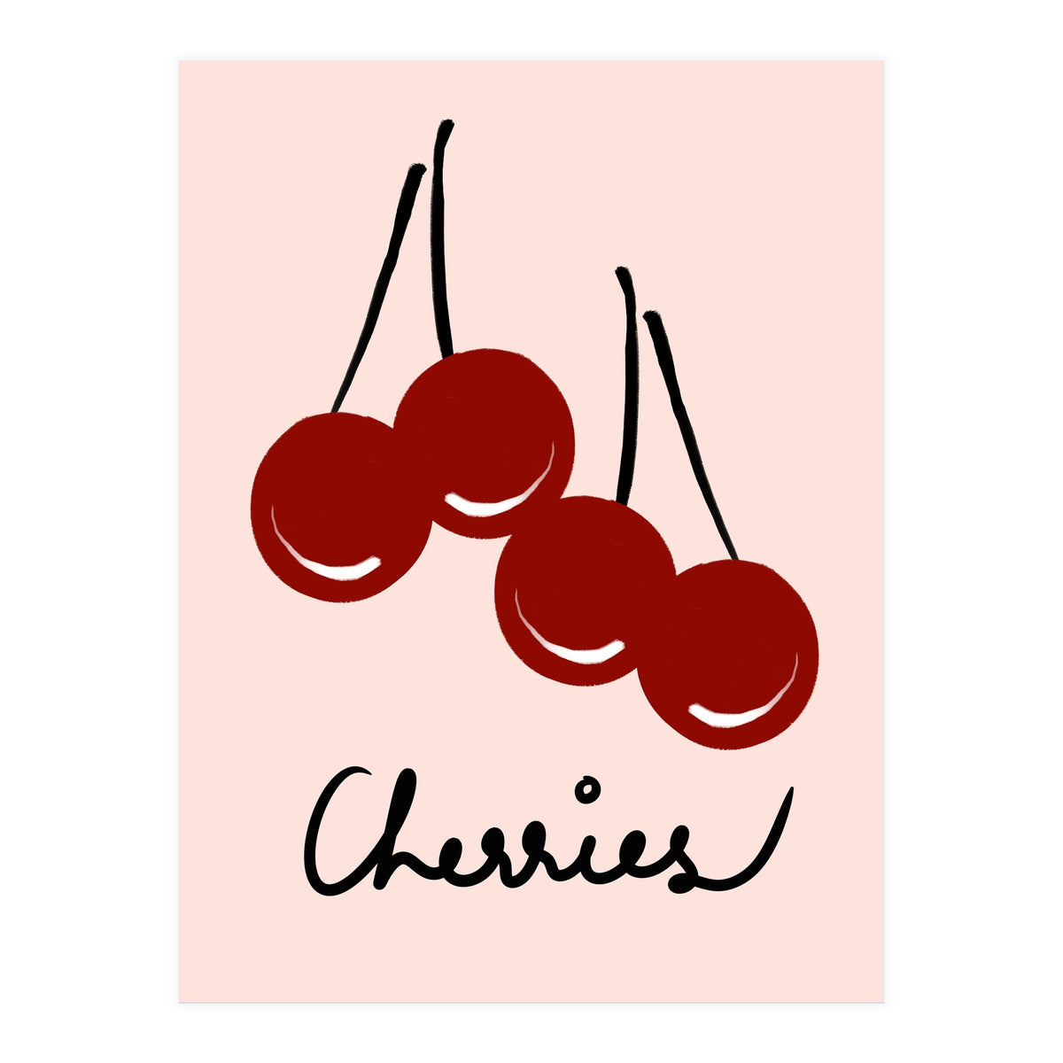 Cherries modern simple minimalistic red cute Fruit wall art (Print Only)