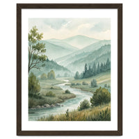Serene River Valley in Soft Watercolor