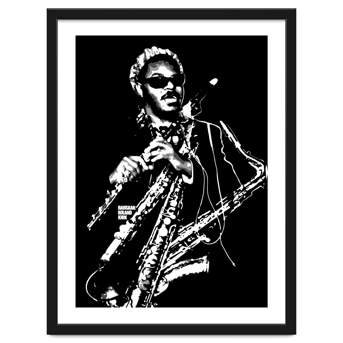 Rahsaan Roland Kirk American Jazz Multi-Instrumentalist in Grayscale