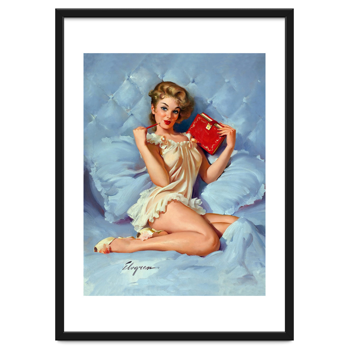 Pinup Sexy Girl Posing With Her Red Book