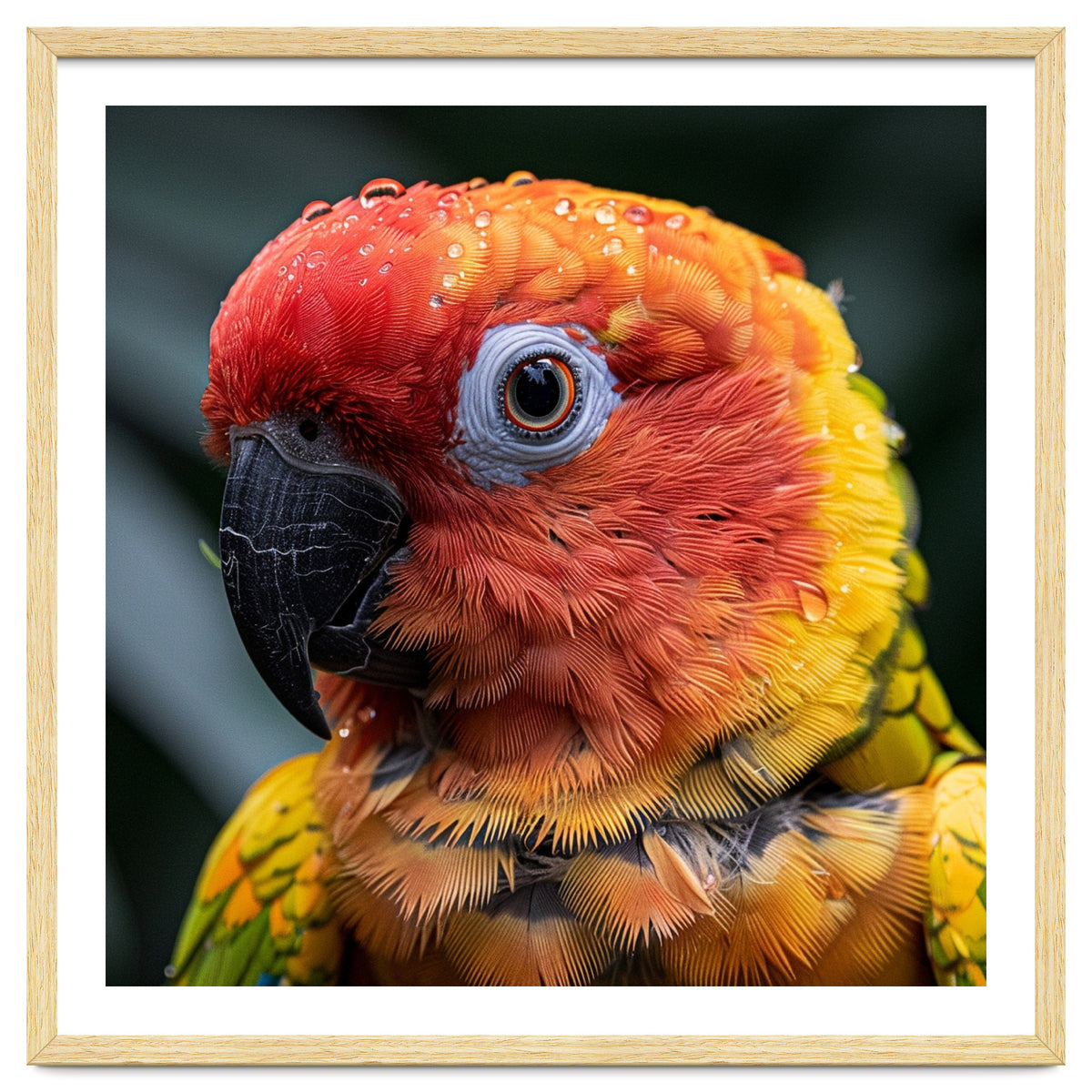 Sun Conure Parrot Bird With Water Droplets