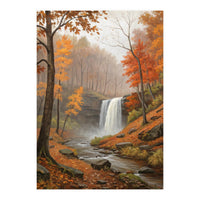 Serene Autumn Waterfall in Misty Forest (Print Only)