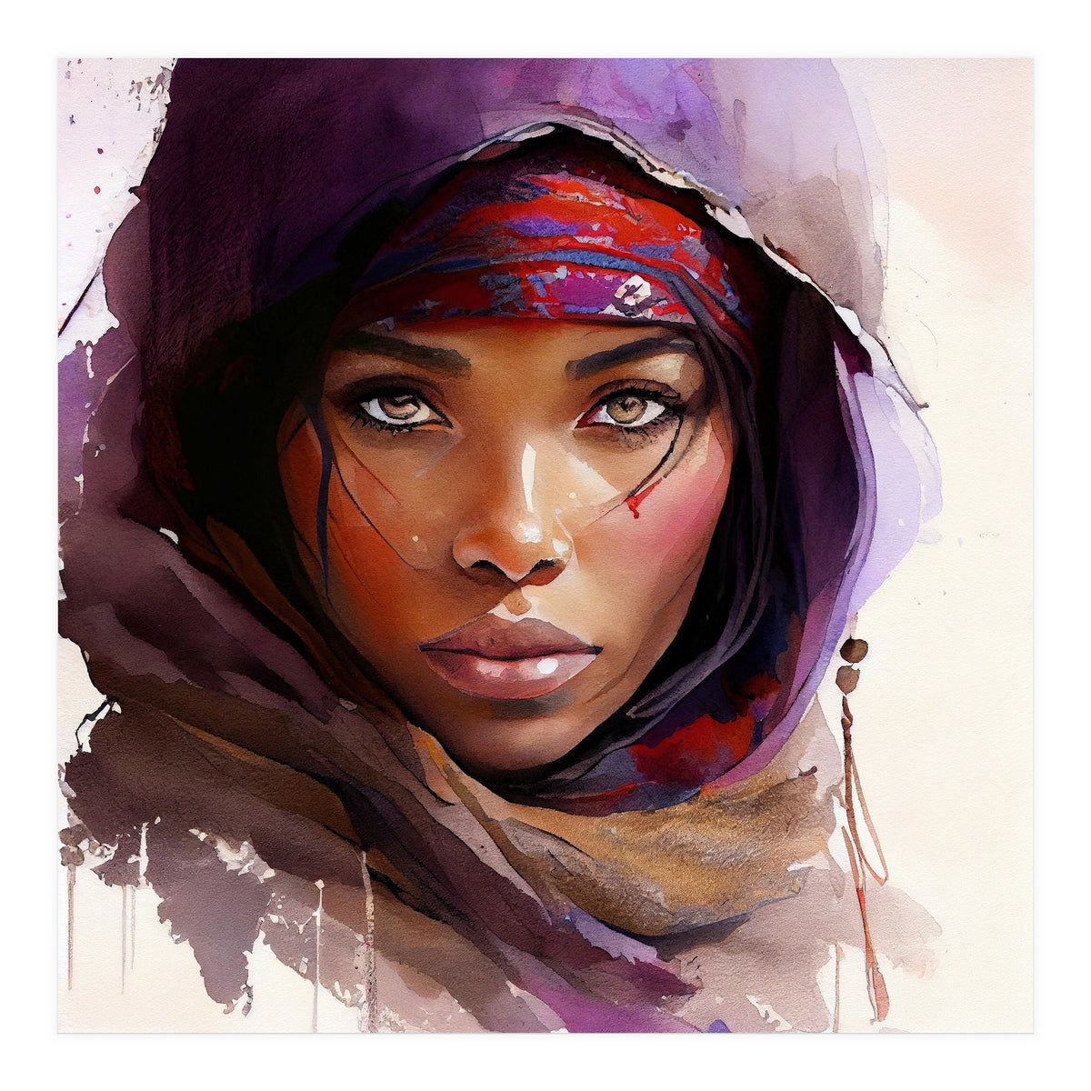 Amethyst Hood Tuareg Woman Portrait (Print Only)