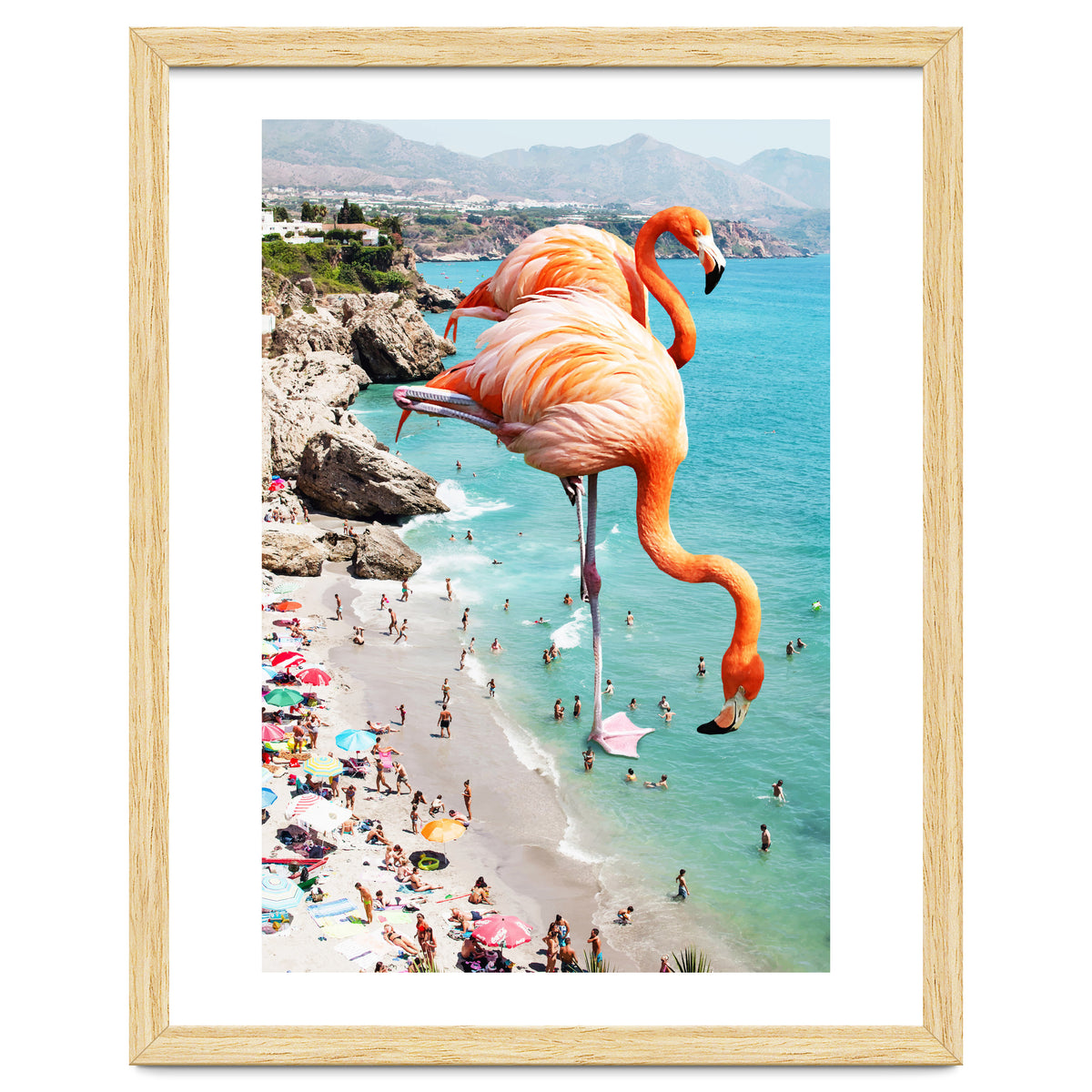 Flamingos on the Beach, Wildlife Surrealism Birds, Nature Flamingo Fantasy Beach Summer Photography