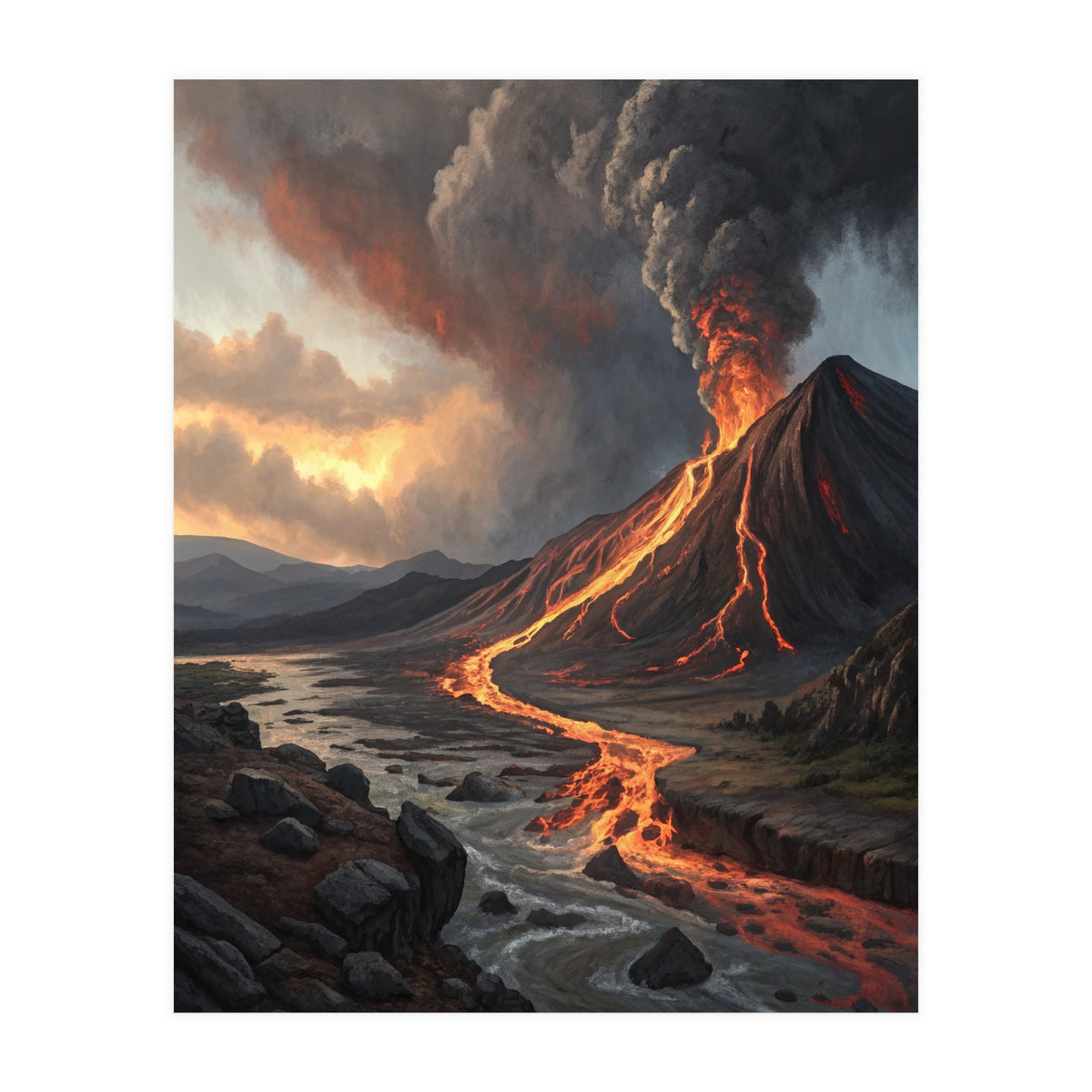 Dramatic Volcanic Eruption Landscape Art (Print Only)