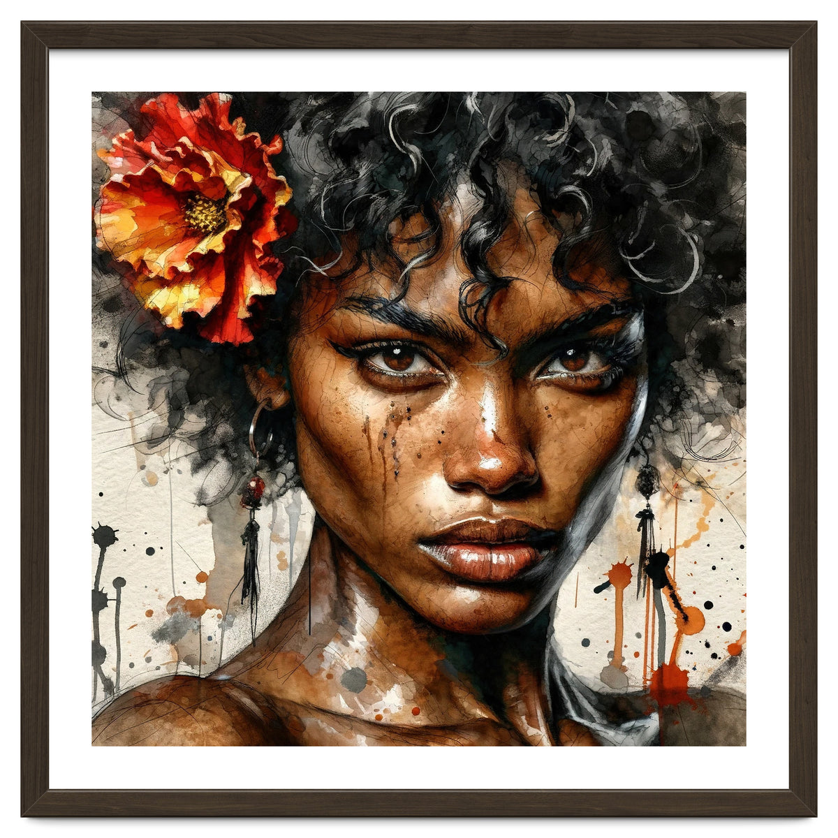 Watercolor Afro American Flamenco Dancer #1