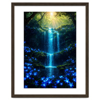 Ethereal Blue Waterfall: Magical Forest Oasis