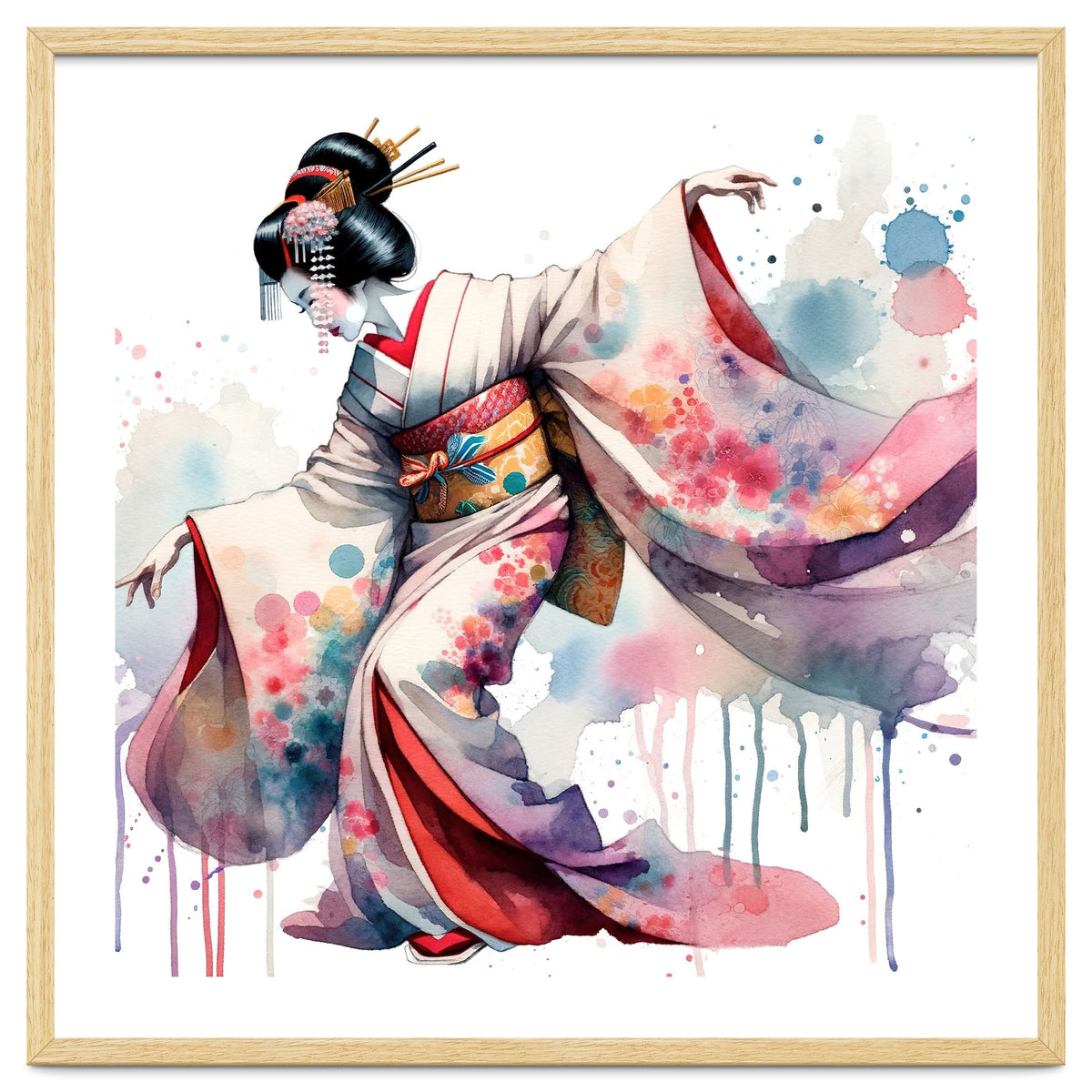 Geisha Dancer With Flowing Kimono