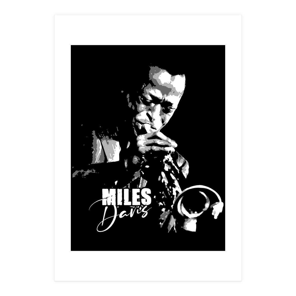 Miles Davis American Jazz Trumpeter in Grayscale (Print Only)