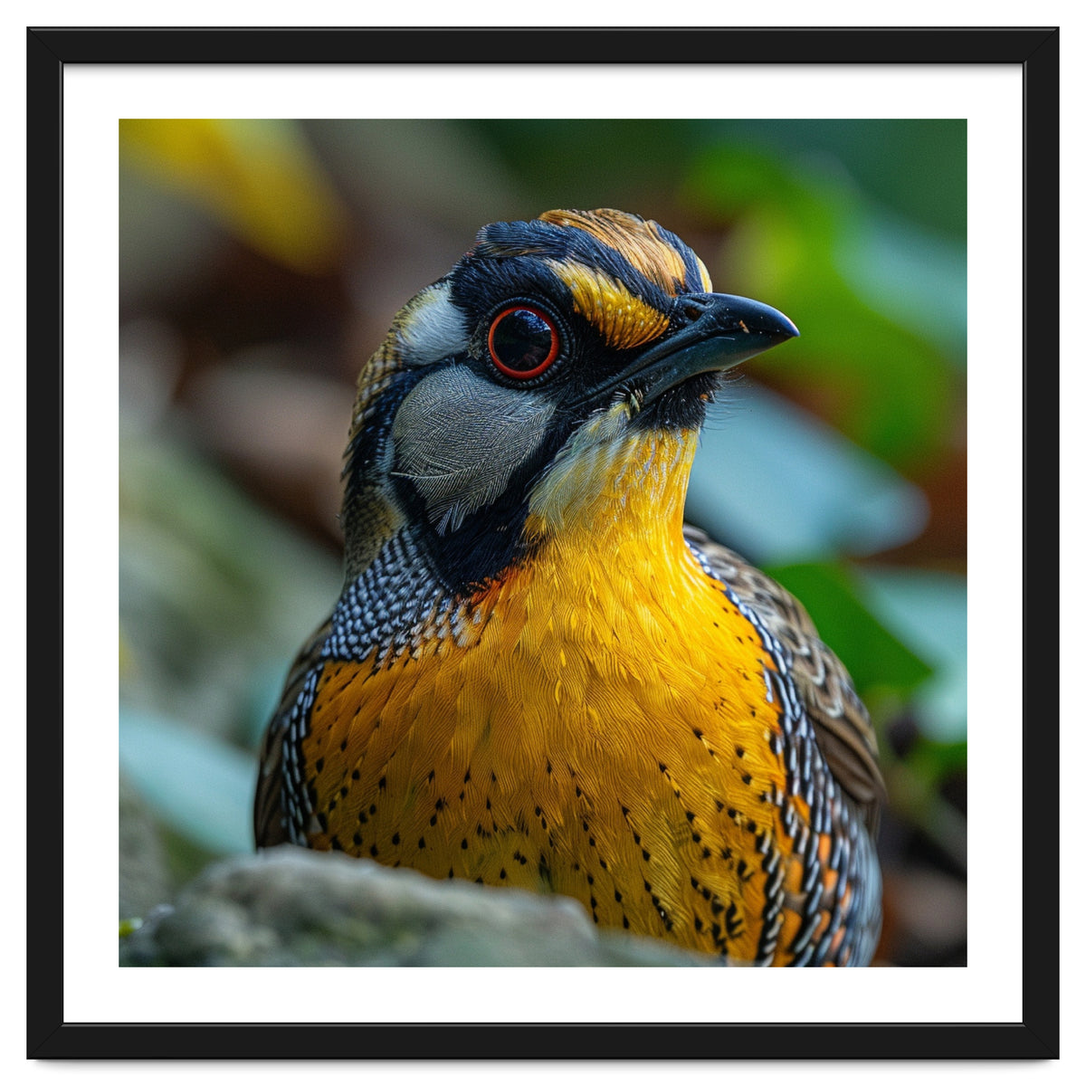 Close-up of a Yellow Bird featuring a Striking Red eye
