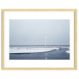Street light turned on the winter snow street thumbnail