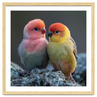 Pair Of Lovebirds Sitting On Rocks