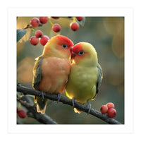 Two Lovebirds Sitting On A Branch (Print Only)