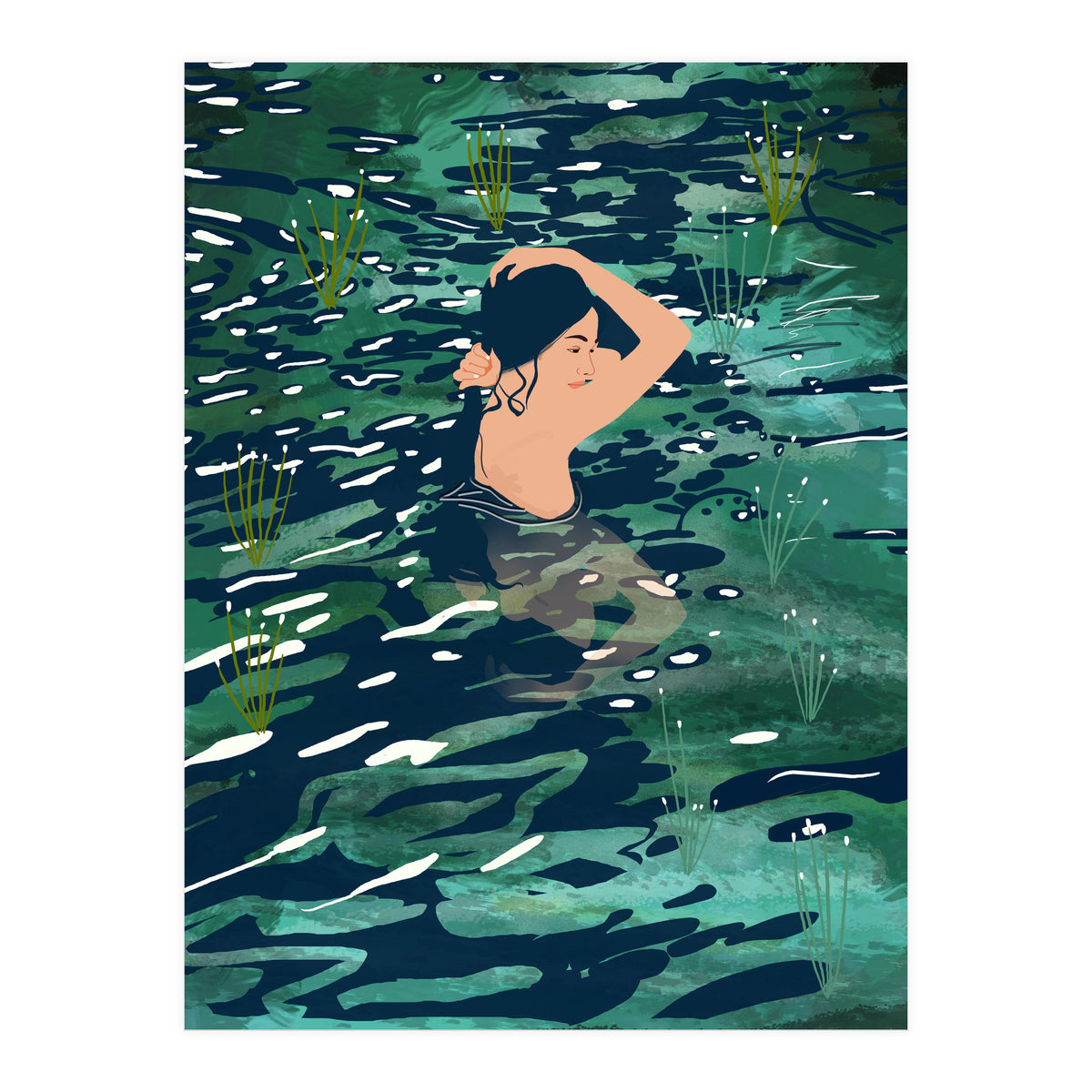 The Birth Of A Lake, Wild Nature Landscape Painting, Bohemian Woman Free Spirit (Print Only)