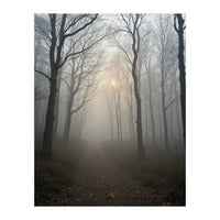 Ethereal Morning Light Breaking Through Dense Forest Fog (Print Only)