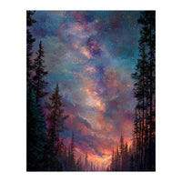 Magical Milky Way Night Sky over Pine Forest Silhouette Art (Print Only)