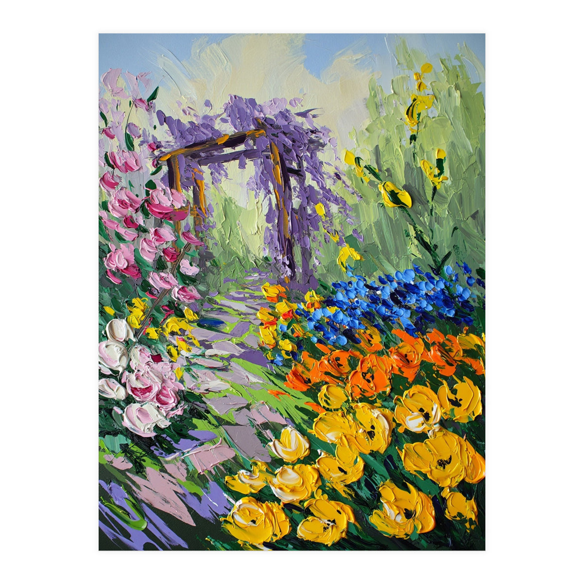 Sun-Drenched Garden Pergola Oil Painting (Print Only)