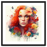 Watercolor Floral Red Hair Woman #5
