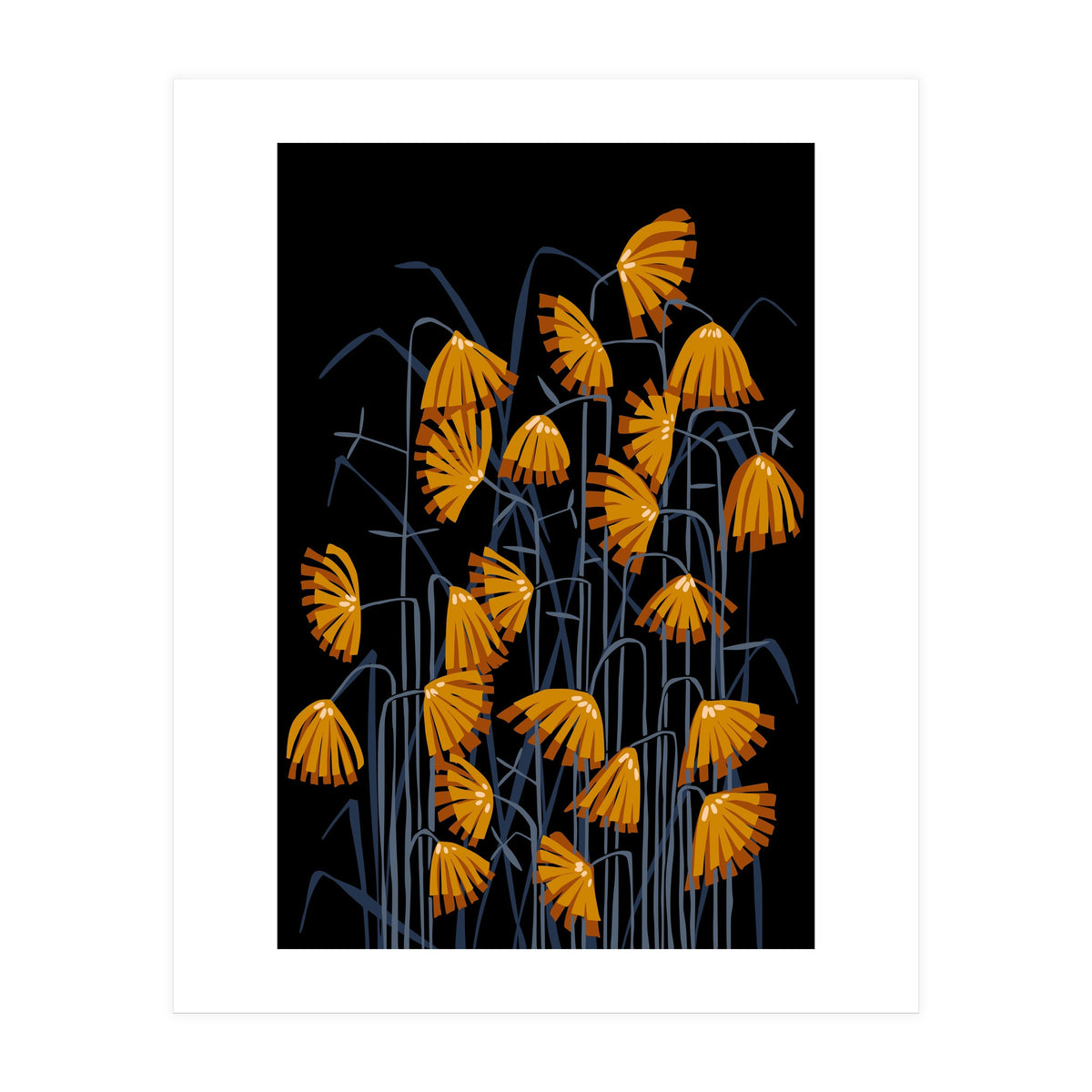 Linocut flower meadow black (Print Only)