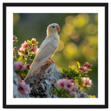 Albino Parrot Perched On A Rock Amongst Flowers thumbnail