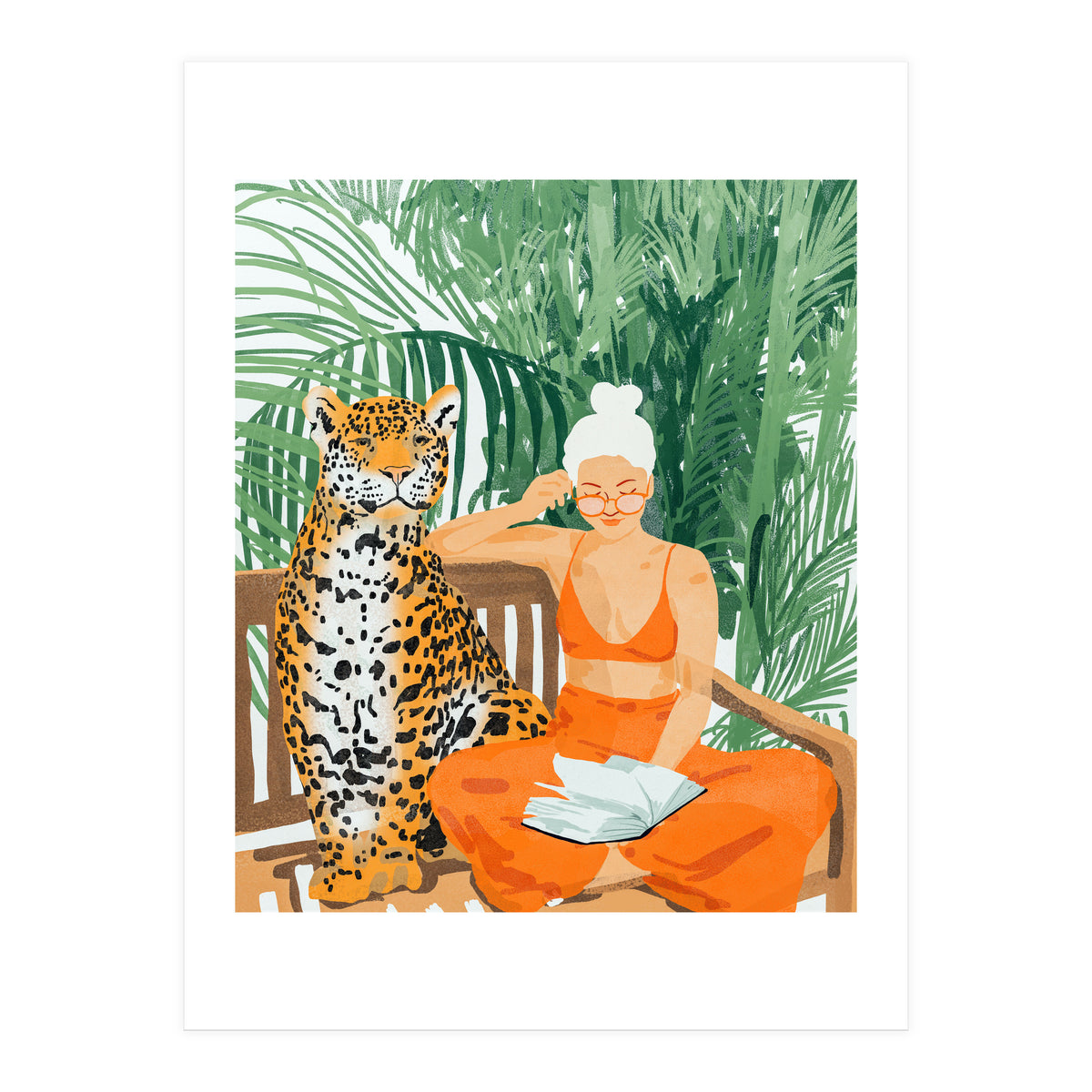 Jungle Vacay | Modern Bohemian Blonde Woman Tropical Travel | Leopard Wildlife Forest Reader (Print Only)