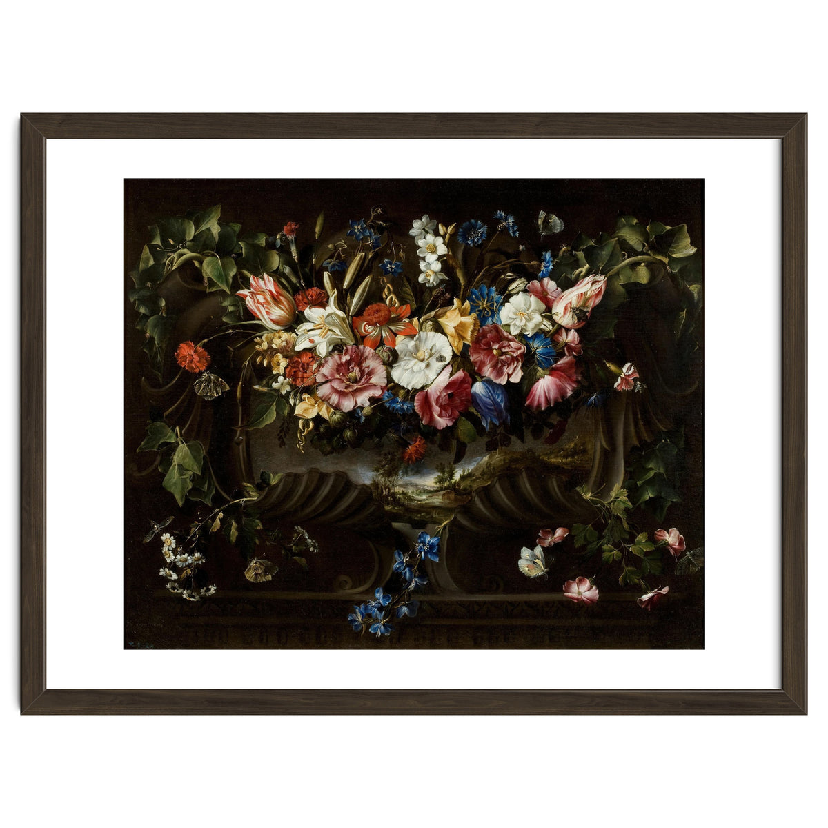 Juan de Arellano / 'Garland of Flowers with Landscape', 1652, Spanish School.