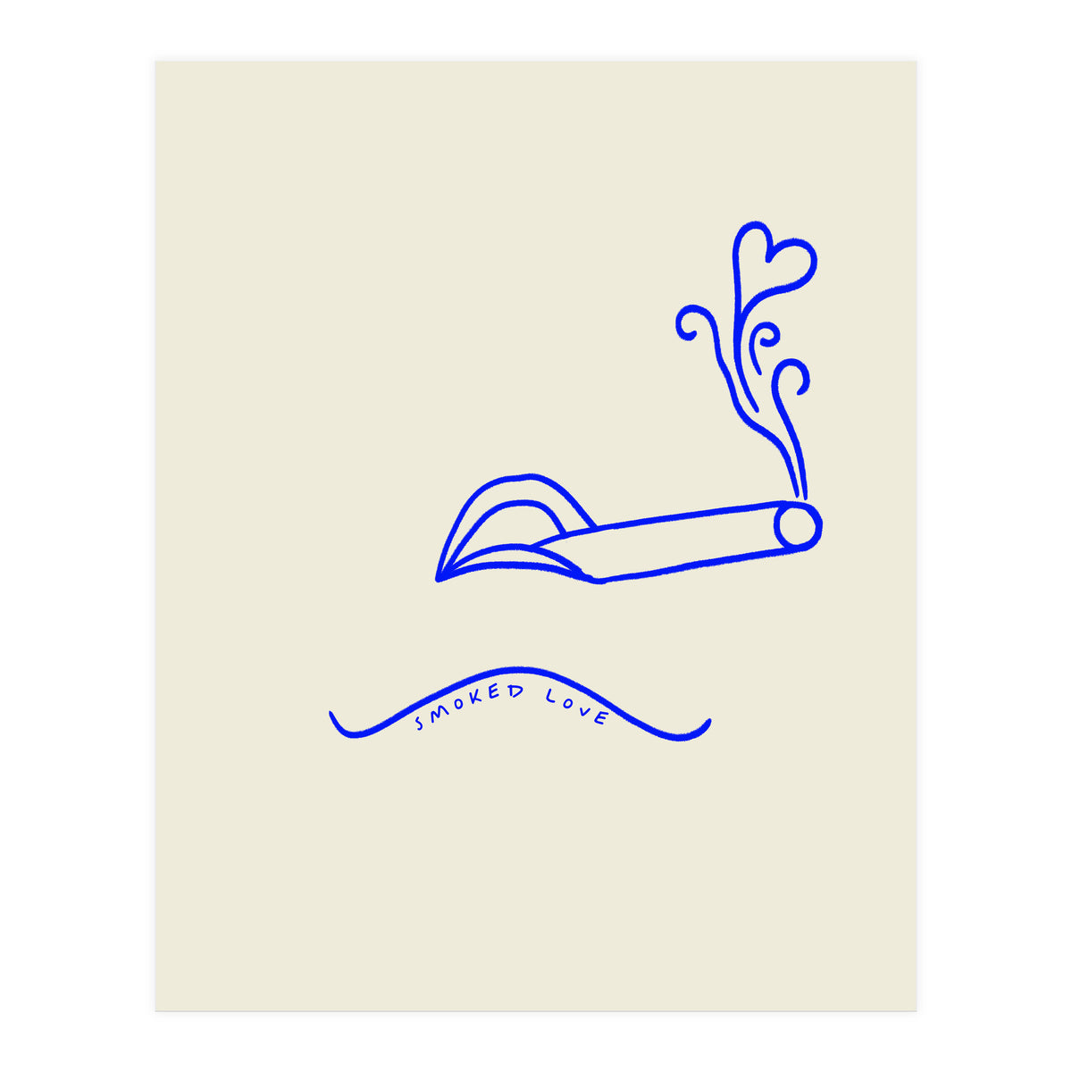 Smoked Love, Line Art Drawing Sketch, Minimalism Doodle Woman Cigarette Cigar Smoke, Eclectic Bohemian Framed (Print Only)