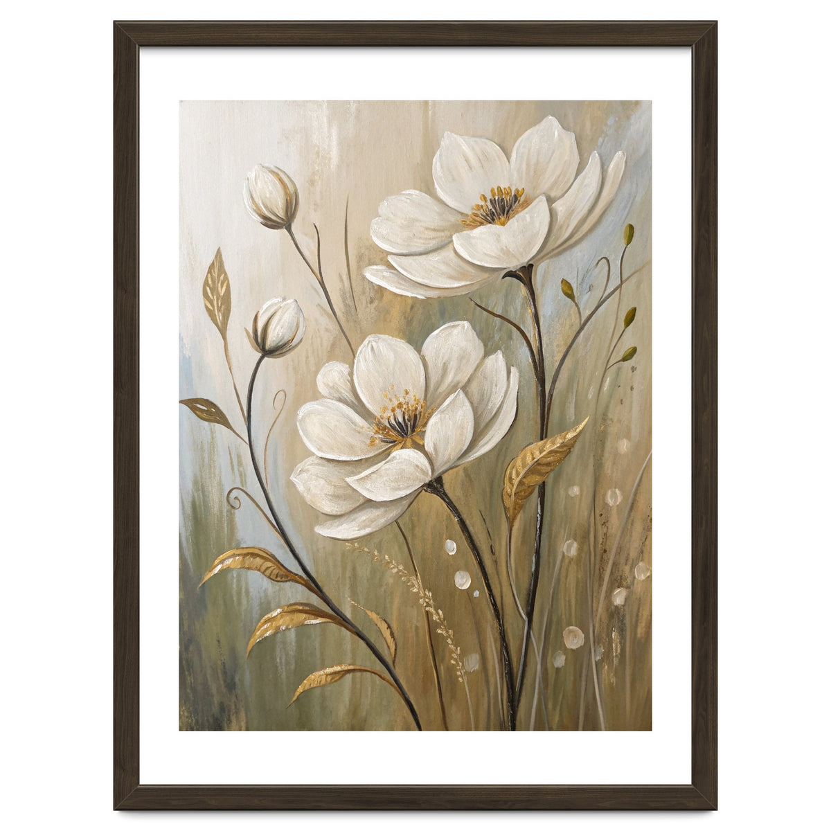 Elegant White Anemone Floral Oil Painting