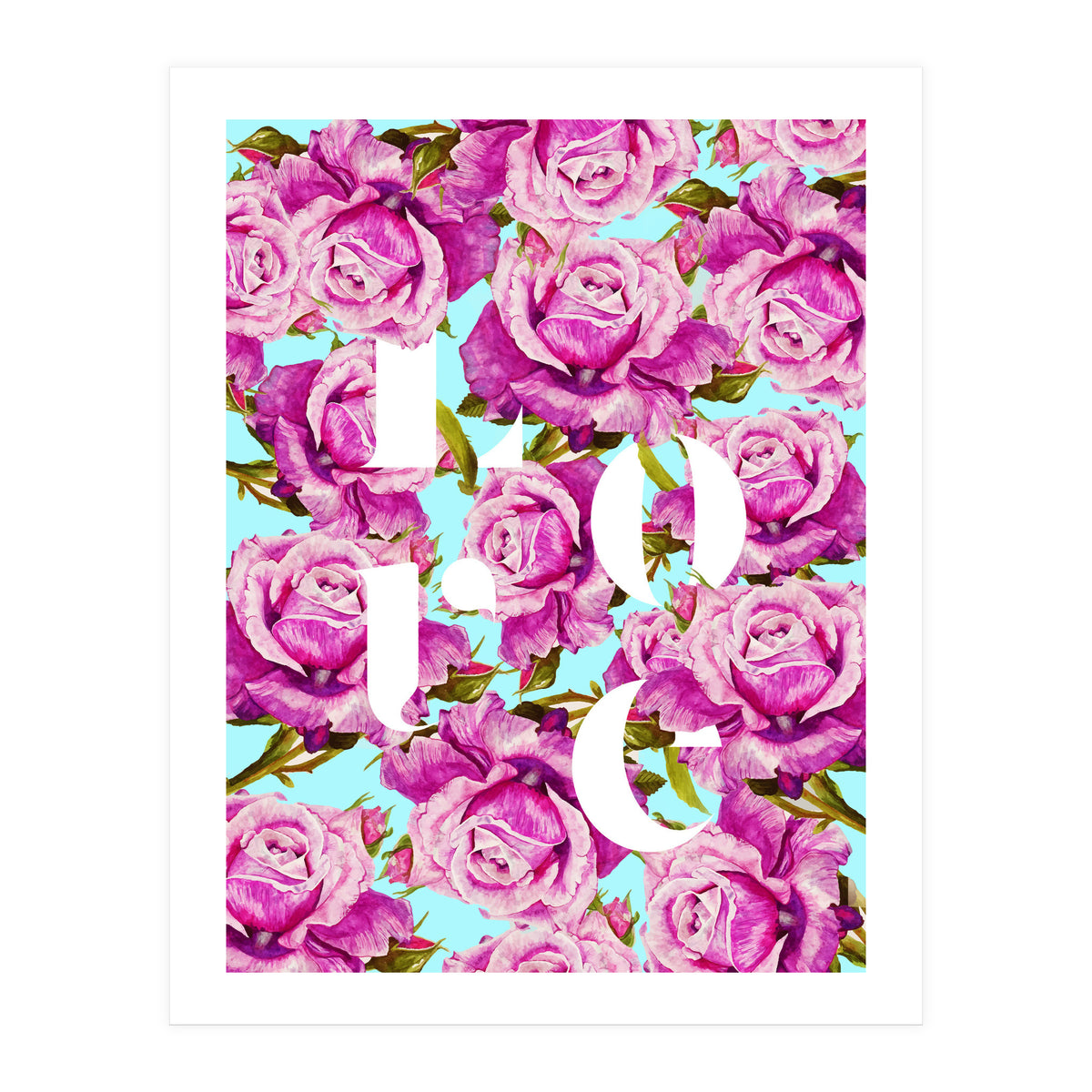 Love, Floral Typography Valentine's Graphic Design, Eclectic Modern Boho Botanical Rose Illustration (Print Only)