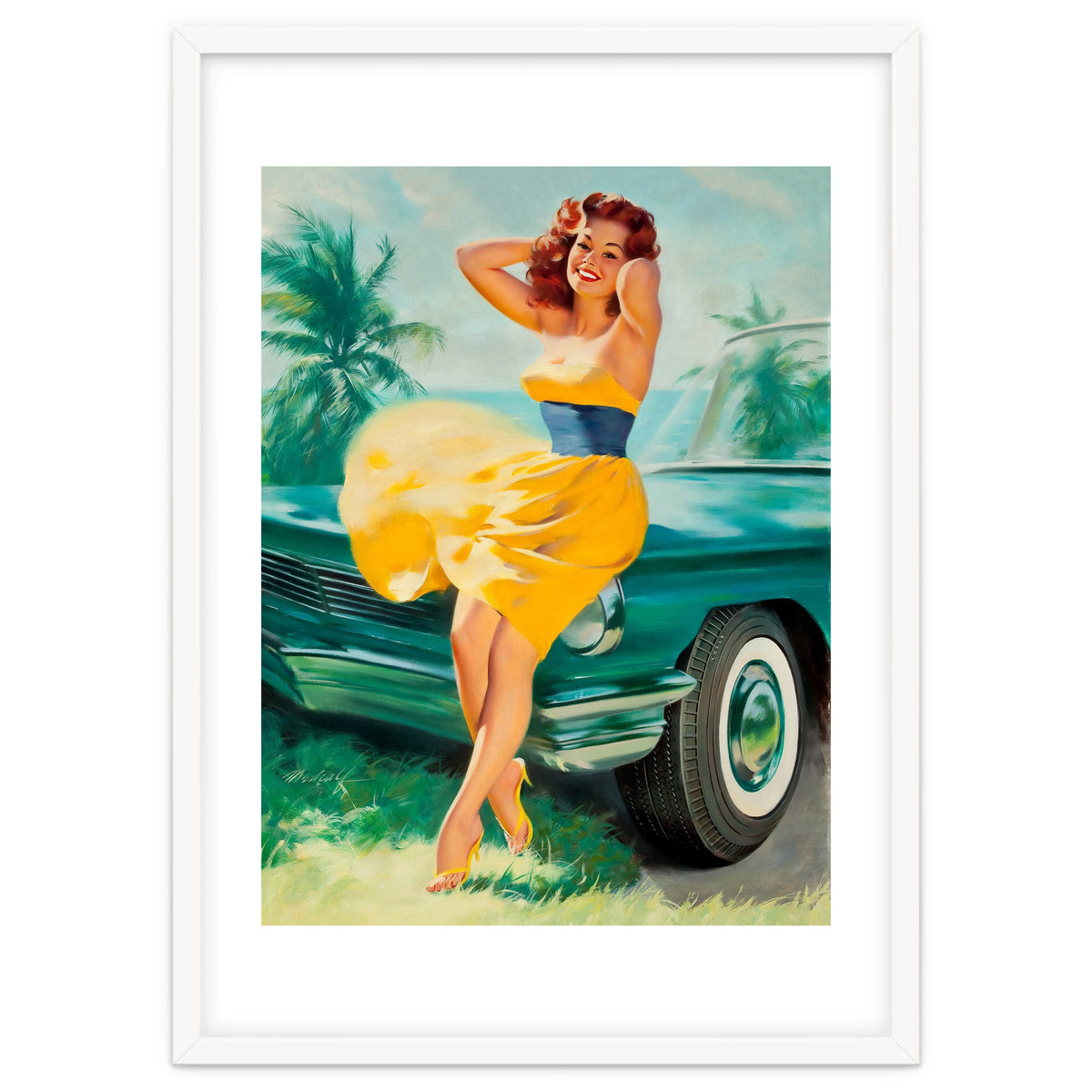 Pinup Girl Posing In Front Of The Car