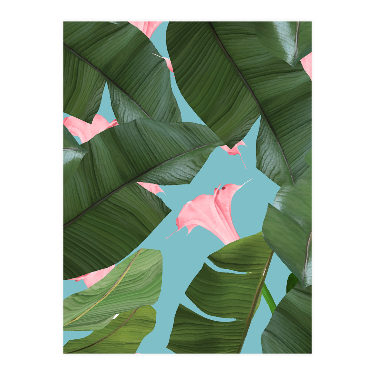 Wild Flower, Tropical Jungle Banana Leaves Botanical, Floral Nature Garden Blush Plants (Print Only)