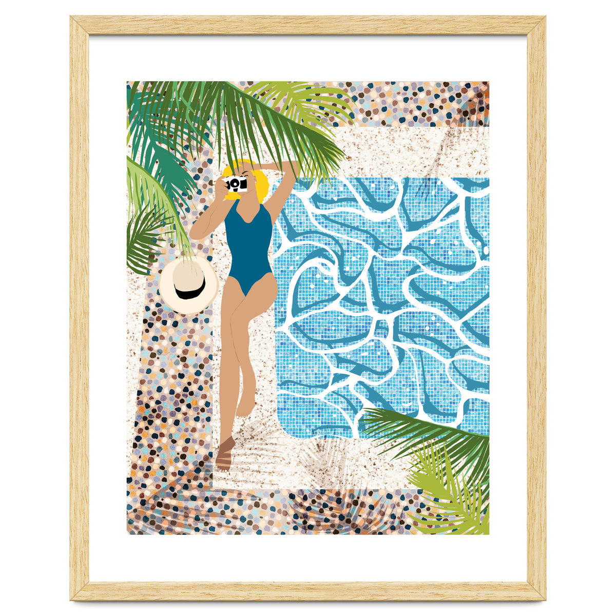 Click, Summer Travel Poolside Swim, Moroccan Tiles Staycation Vacation Holiday, Bohemian Woman Swimsuit Fashion Pose