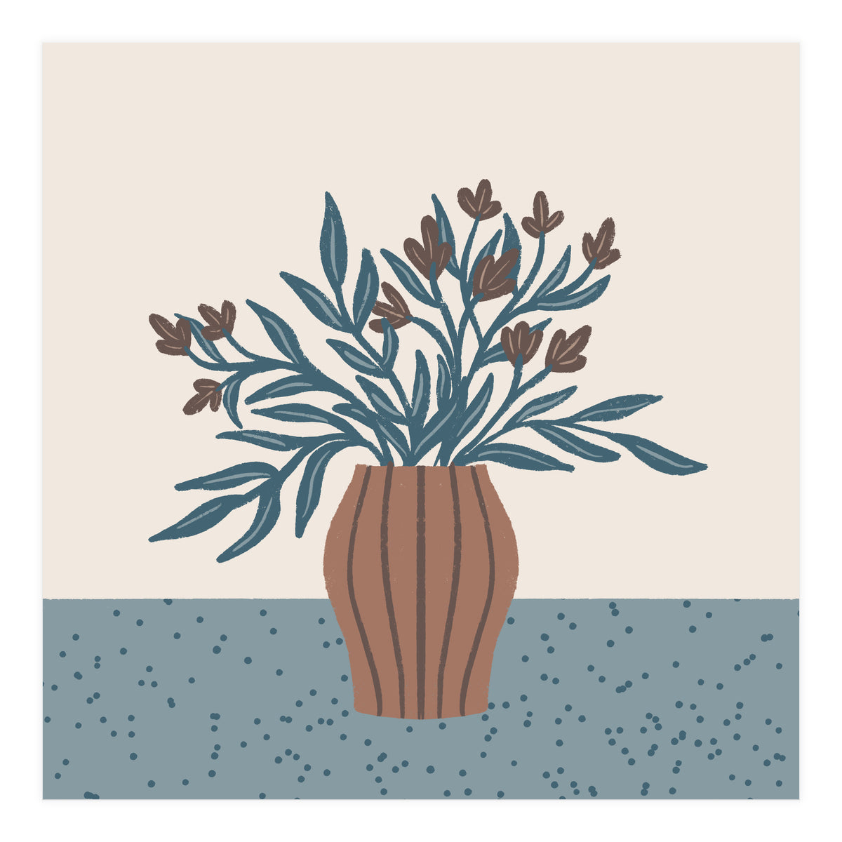 Brown Flowers in a Vase – Minimalist Floral Still Life (Print Only)