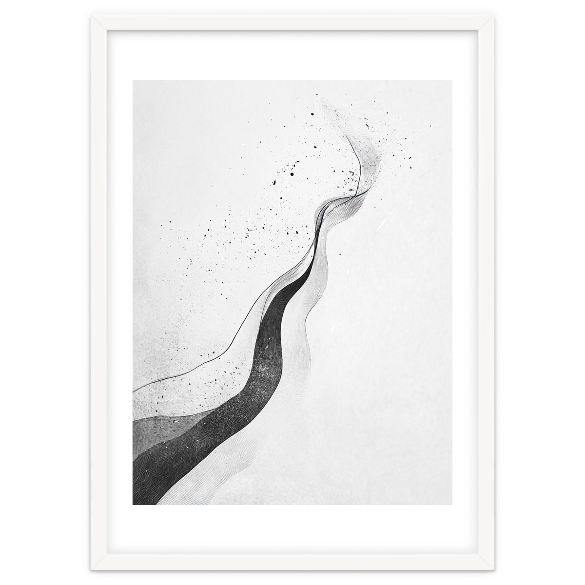 Abstract Black And White Ink Flowing Lines With Splatter