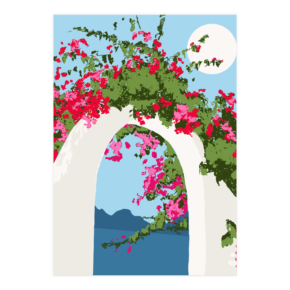 Bougainvillea Arch, Greece Santorini Architecture Travel, Summer Botanical Nature Bohemian, Eclectic Boho (Print Only)