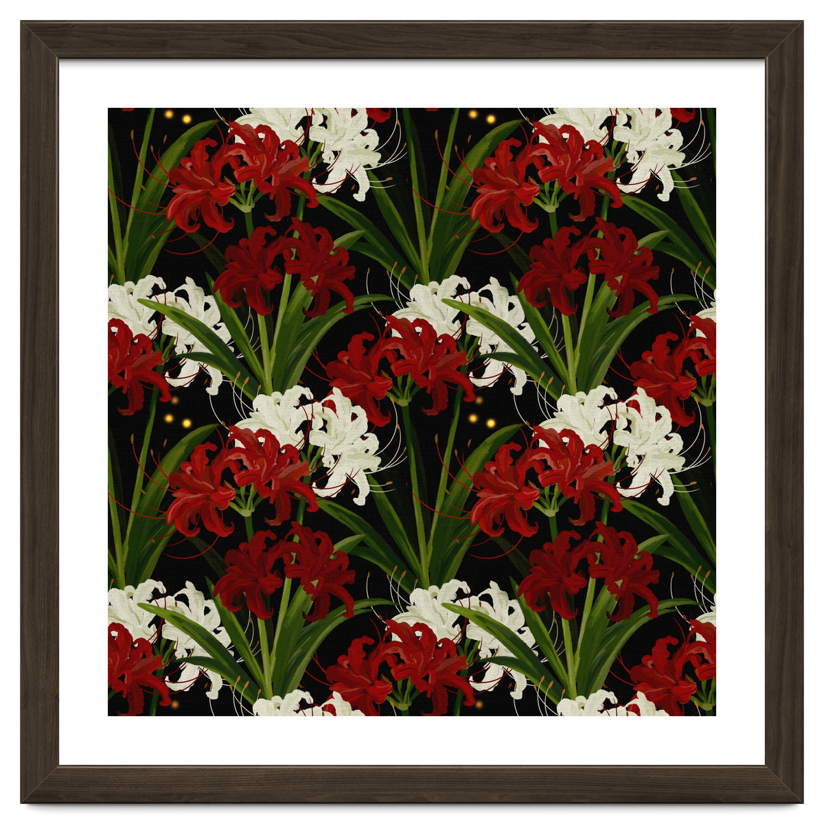 Red and White Spider Lily Flower Print Elegant Botanical Japanese Inspired Floral Artwork