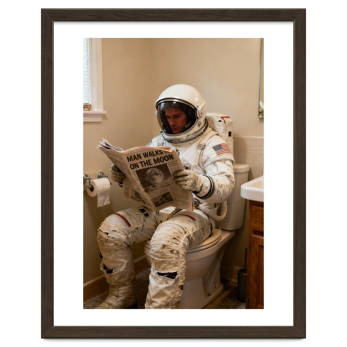 Retro AstronautReading Newspaper, Toilet Humor, Astronaut on Toilet